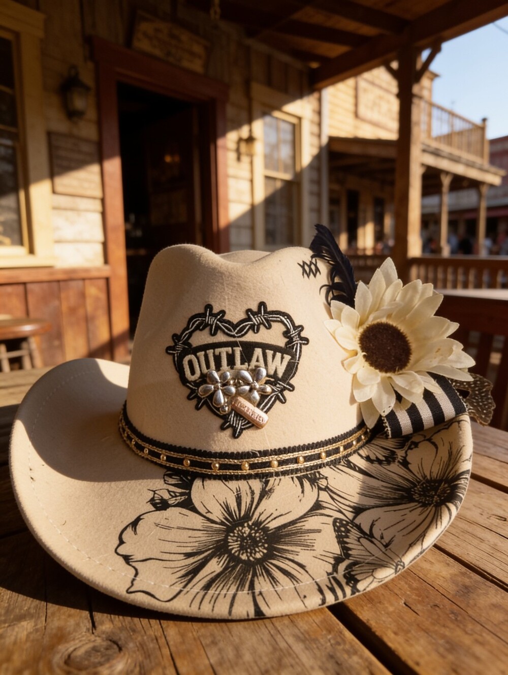Outlaw Floral Embellished Women's Cowboy Hat - Cream